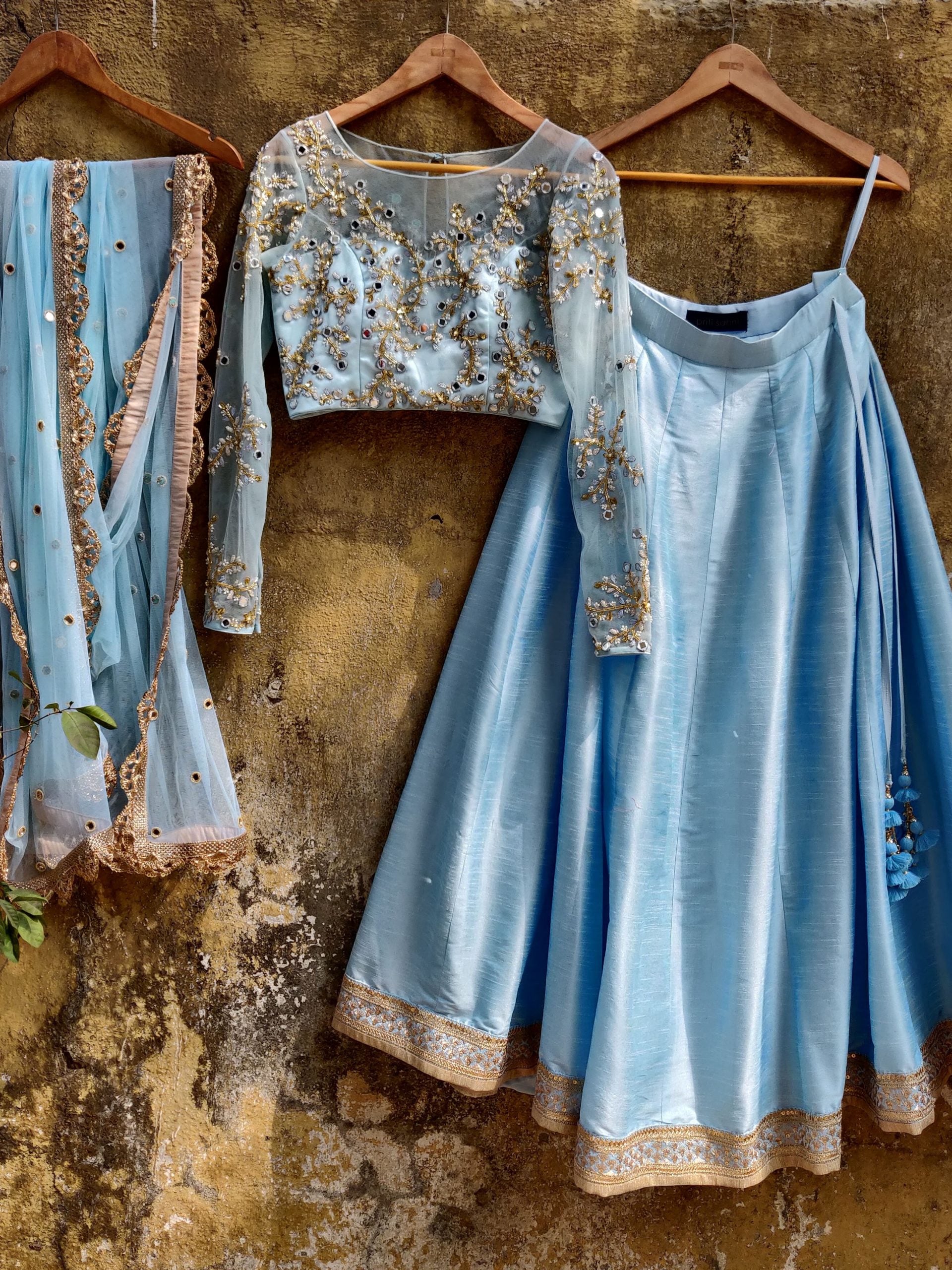 Aqua Blue Mirror Work Lehenga - S image