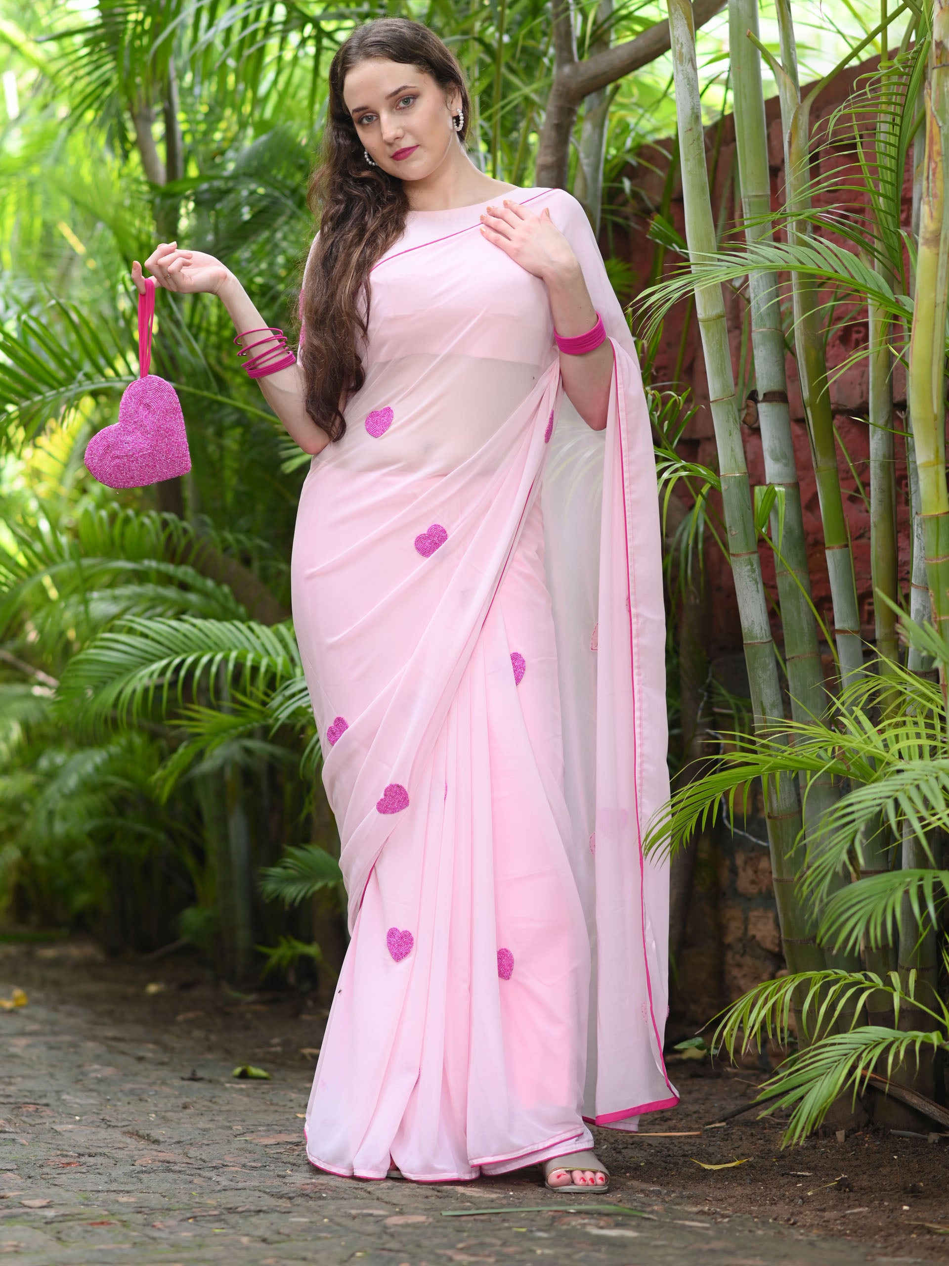 Light Pink Heart Saree Set image 0
