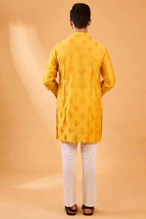 Mustard Floral Embroidered Kurta Set image 3