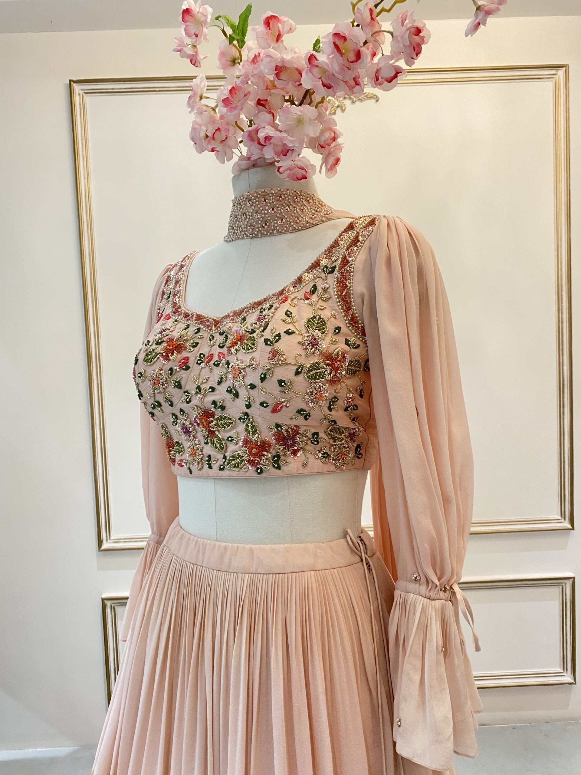 Hand Painted Peach Floral Lehenga image 4