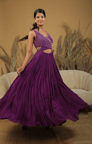 Purple Embroidered Anarkali Set image 2