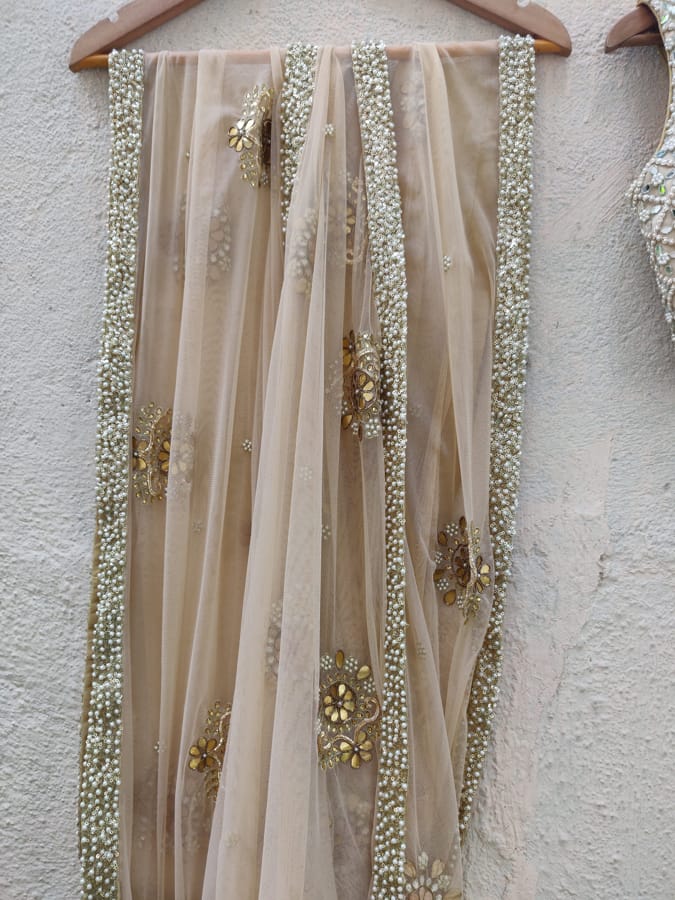 Blue and Nude Lehenga Set image 5