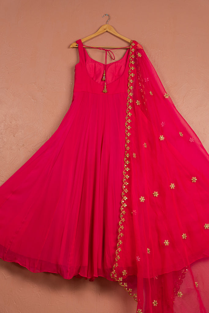 Raspberry Pink Anarkali with Scallop Gota Mirrorwork Dupatta image 2