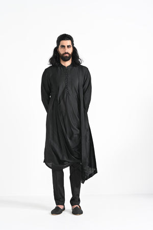 Rajasthani Trotting Animals Nehru With Cowl Hem Drape Kurta Set image 12