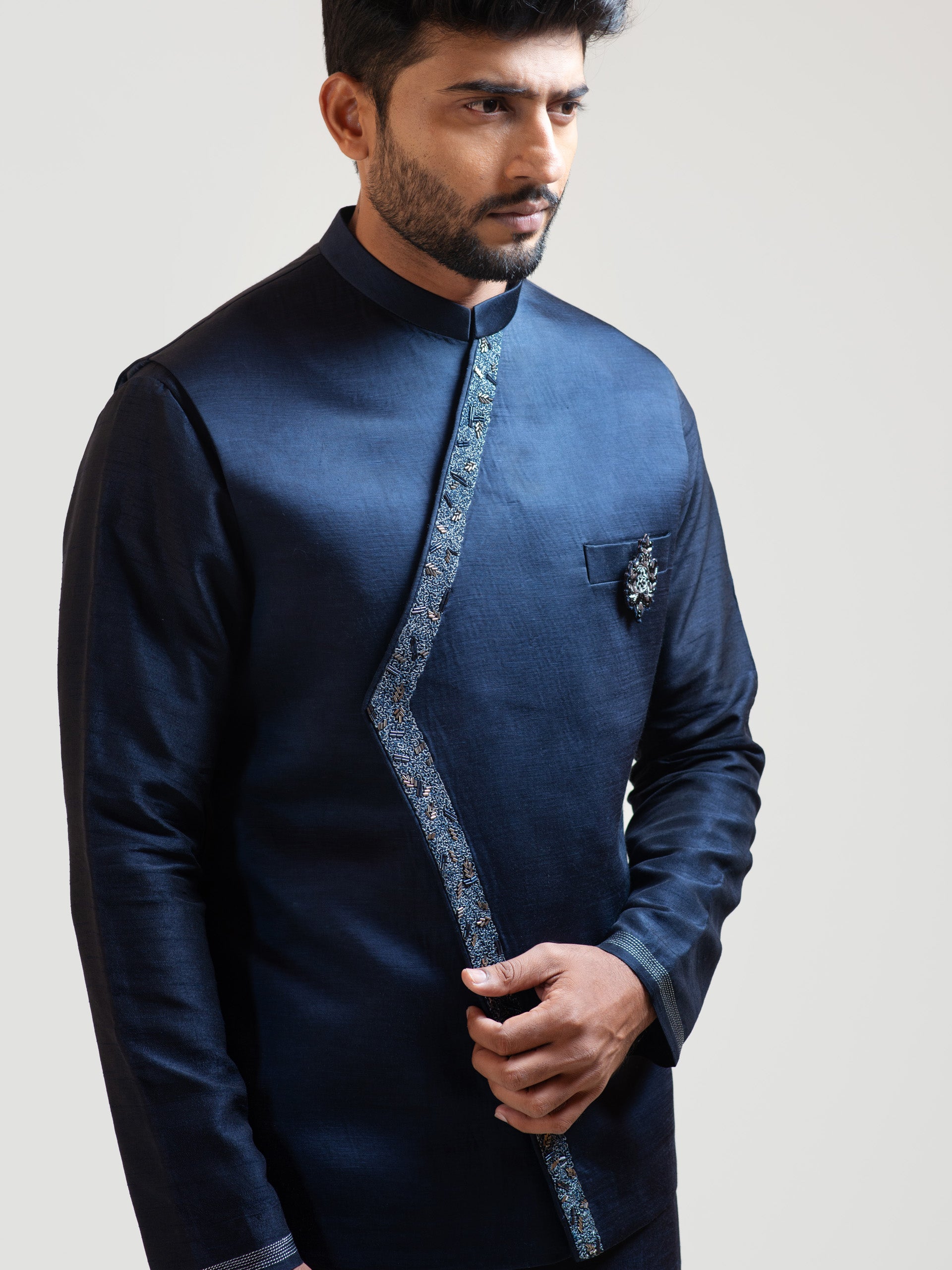 Navy Blue Overlap Nehru Jacket image 1