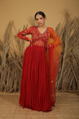Red Zardosi Embroidered Anarkali Set - XL image