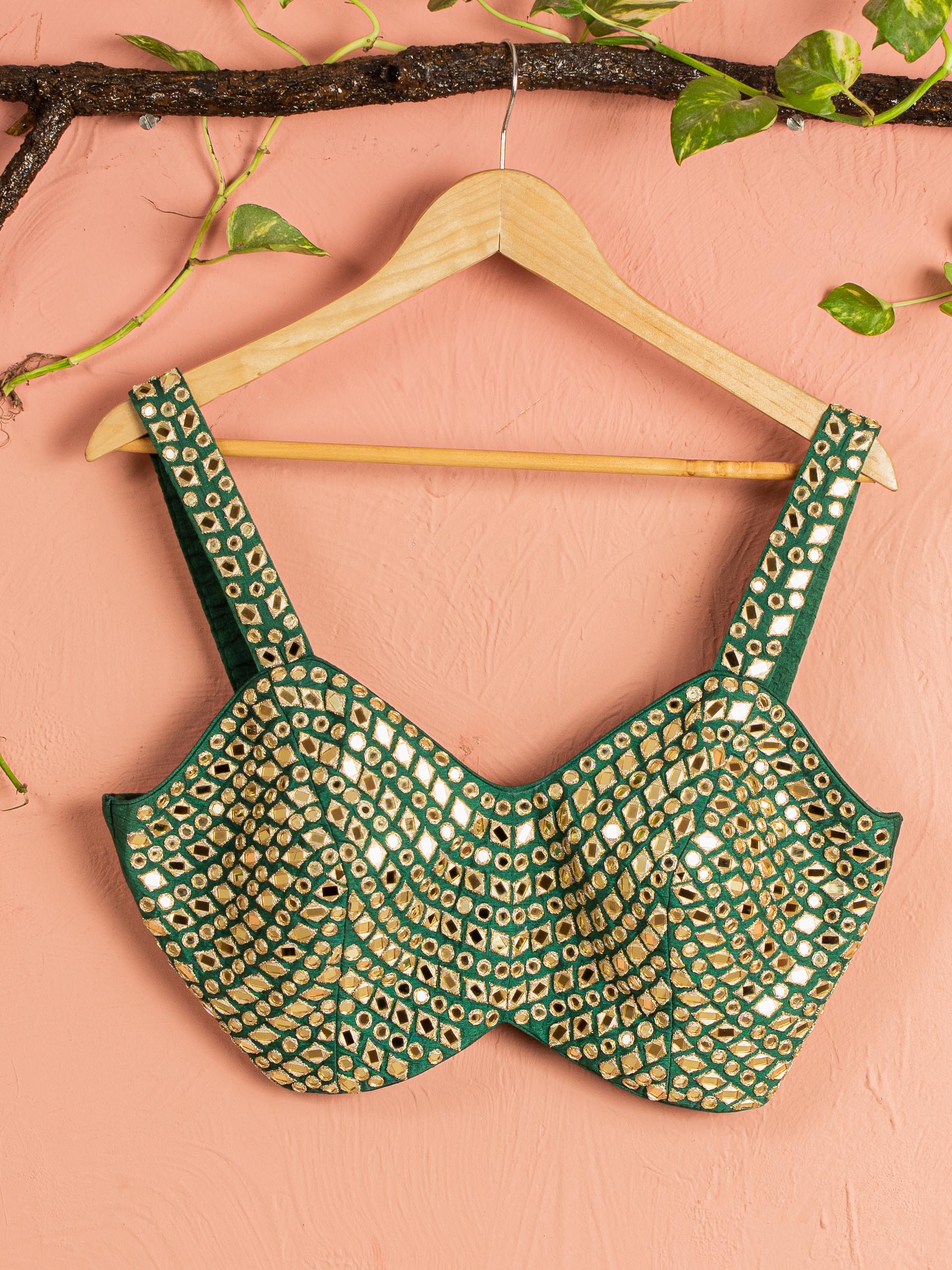 Ivory and Green Mirror Lehenga Set image 3