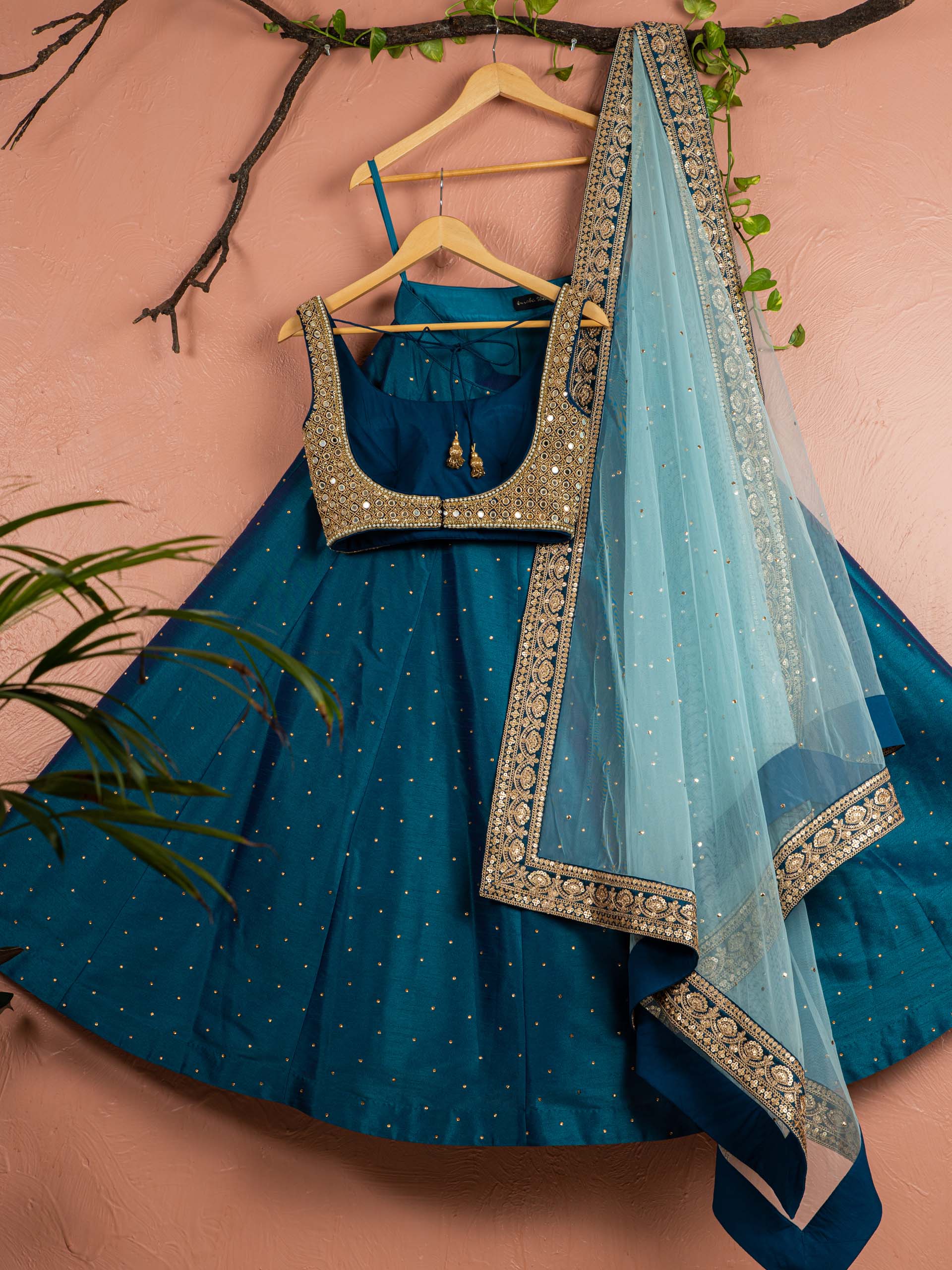 Peacock Blue Mirror Lehenga Set image 1