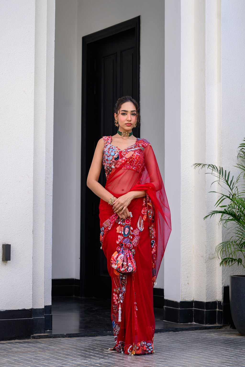 Dawn Highlighted Jacket And Dhoti Skirt Set And Highlighted Applique Cape - Custom image