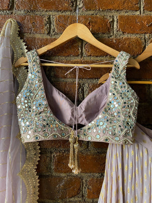 Mauve Brocade Georgette Lehenga with Mirror Work Blouse image 1