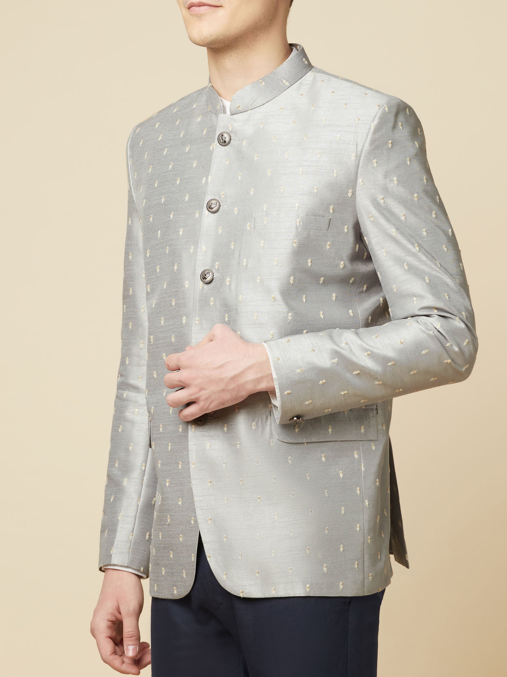Grey Embroidered Jodhpuri Jacket image 4