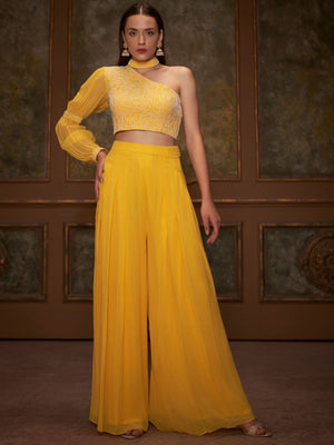 Yellow Thread Flared Pant Set - Custom image