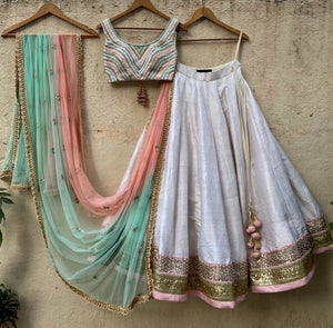 Off-White Embroidery Lehenga Set - S image