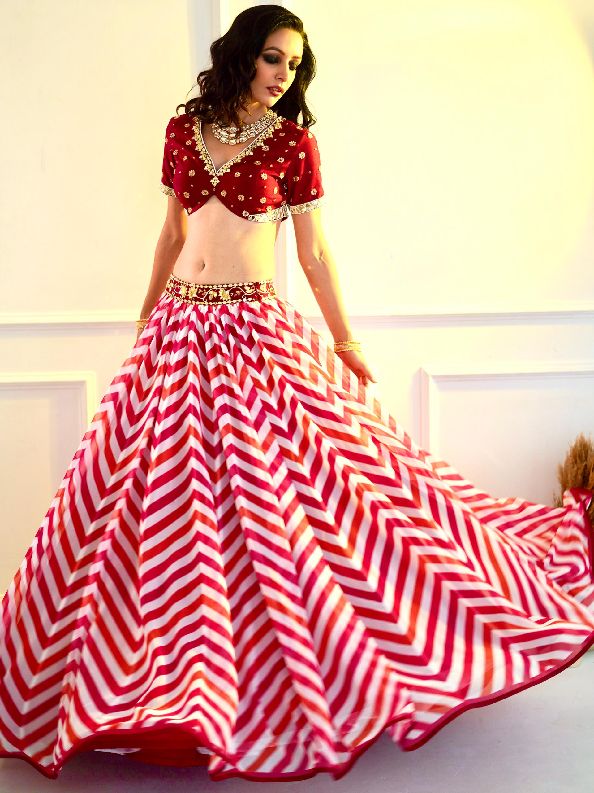 Maroon Myrah Chevron Lehenga Set image 6