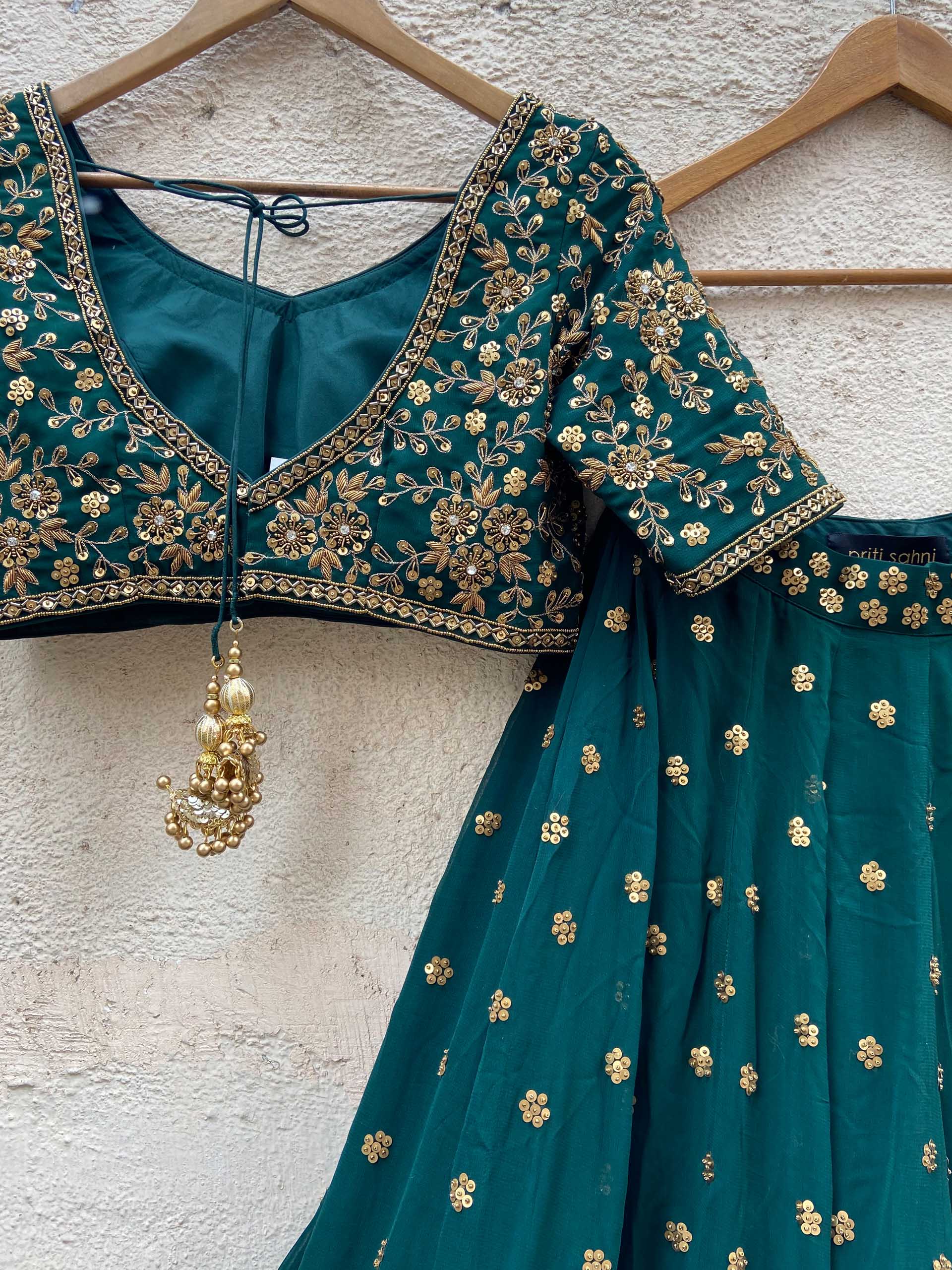 Green Sharmily Embroidered Lehenga Set image 4