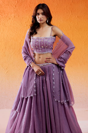 Lavender Embroidered Lehenga Set - L image