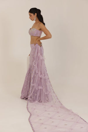 Lavender Bandhani Lehenga With Net Pallu image 4