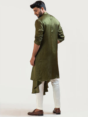 Mehendi Green Drape Kurta Set image 1
