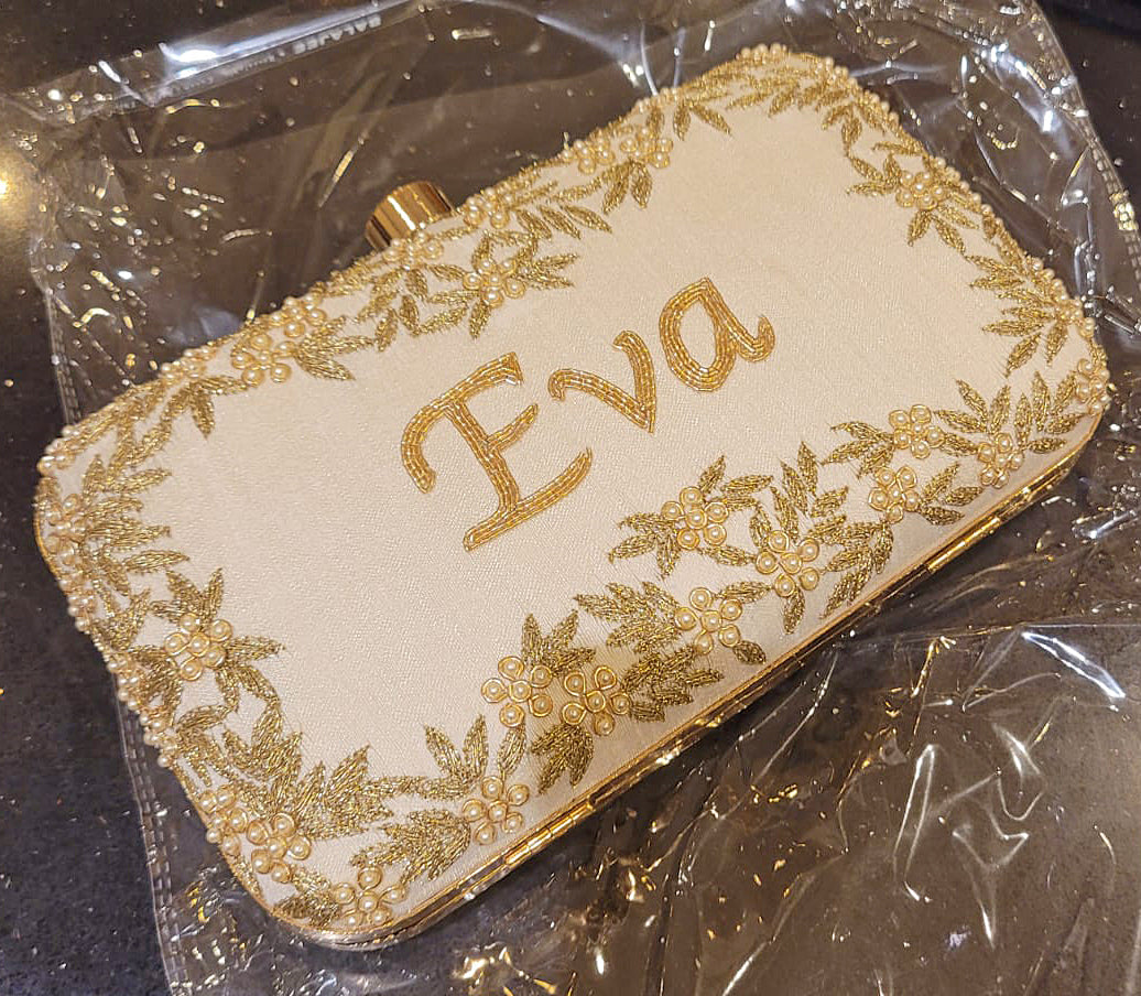 Rectangle Embroidered Clutch - White image