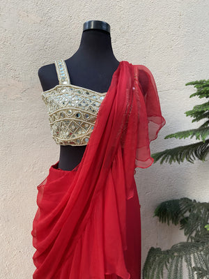 Red Ruffle Saree image 4