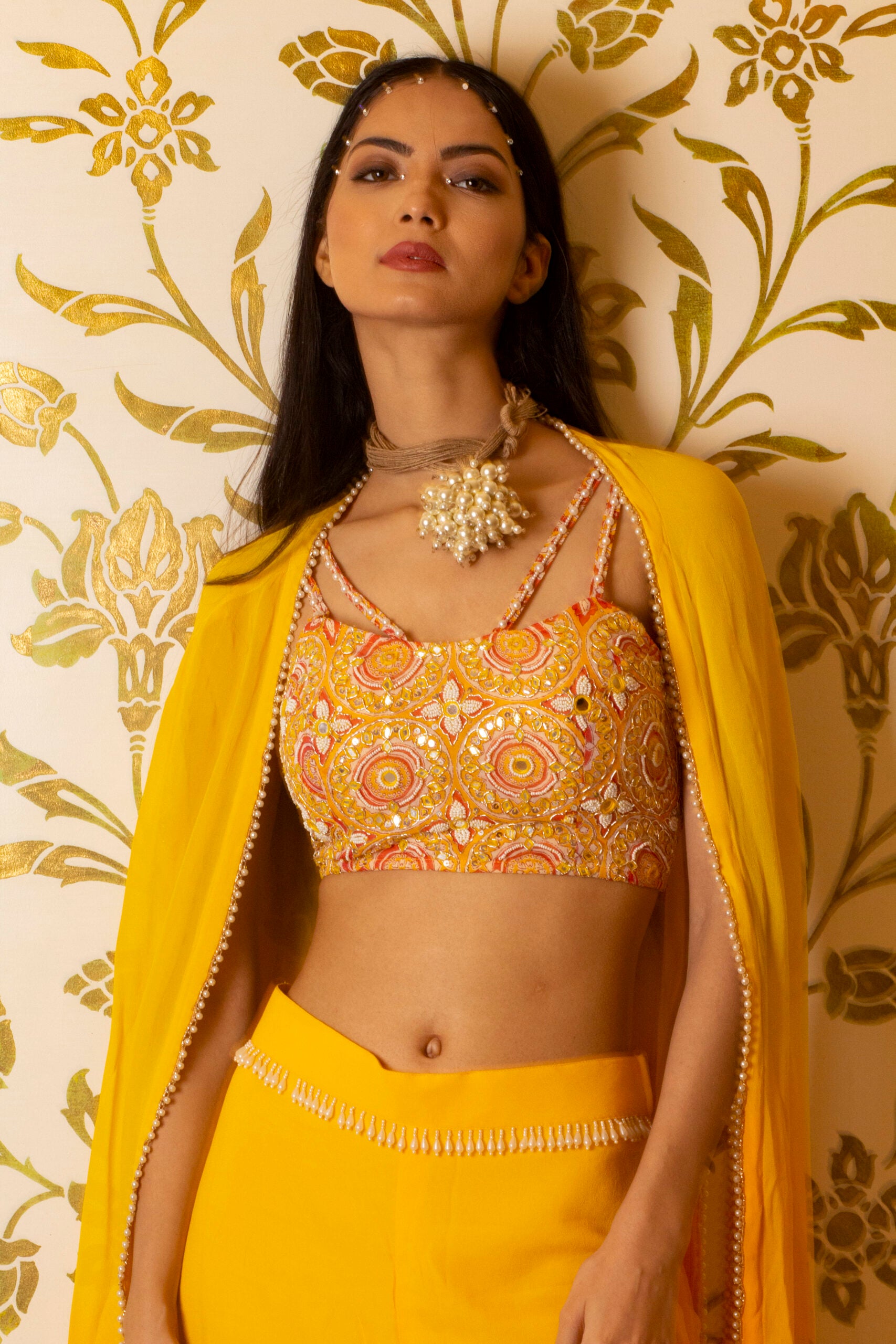 Yellow Sharara Set With Shrug image 3