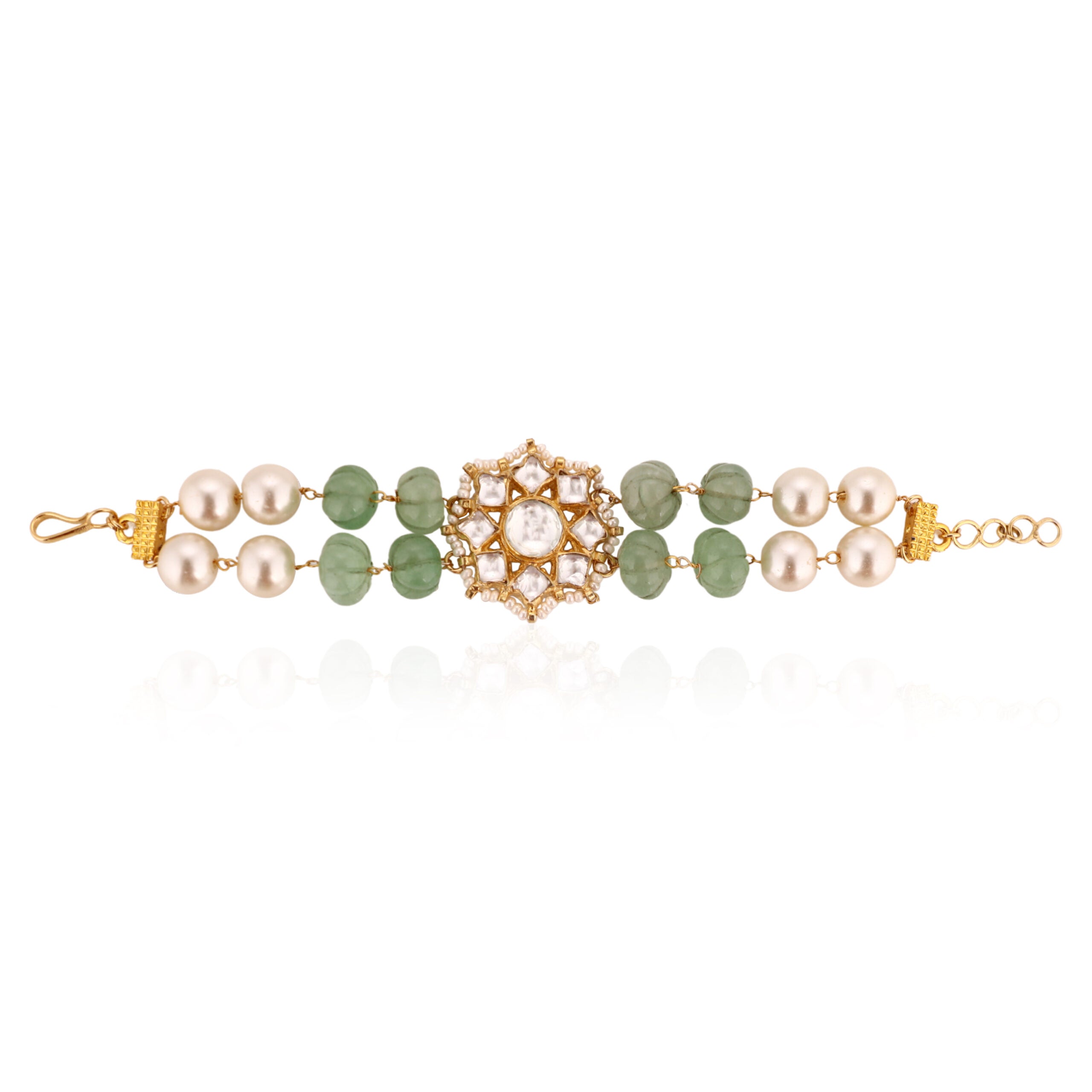 Gold Plated Jadtar Stone And Bead Bracelet image 0