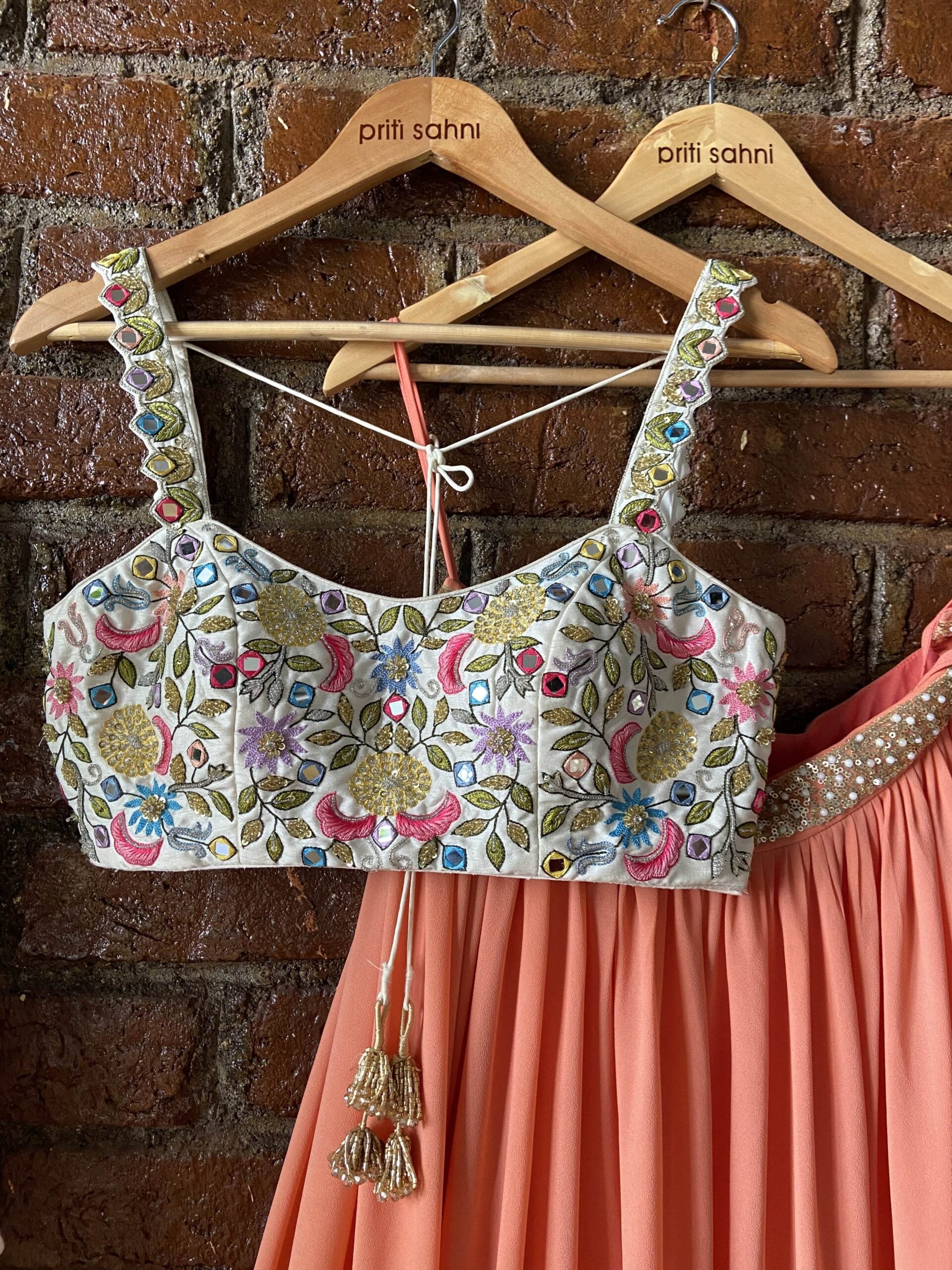 Ivory Swan and Peach Ruffle Lehenga Set image 4