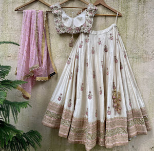 Ivory and Pink Mirror Lehenga Set image 3