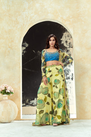 Lime Yellow hand painted palazzo and jacket set image 6
