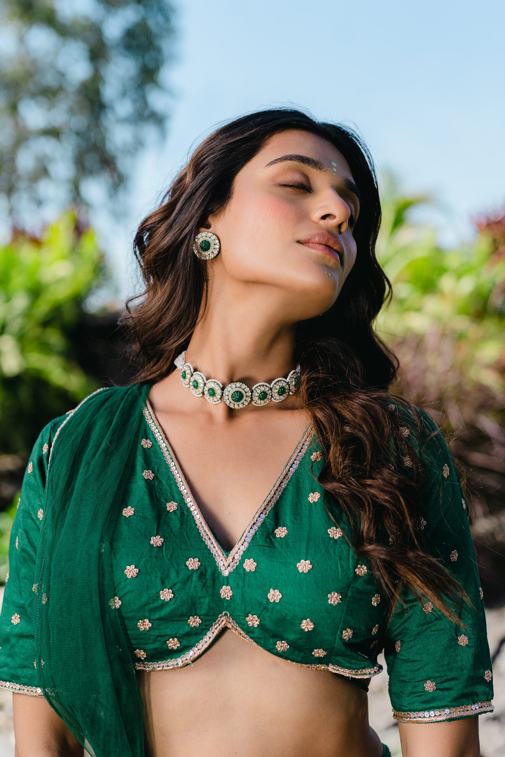 Emerald Green Embroidered Lehenga Set image 4