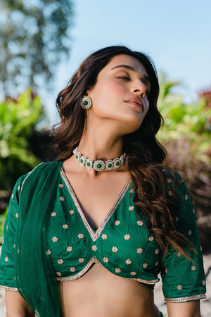 Emerald Green Embroidered Lehenga Set image 4