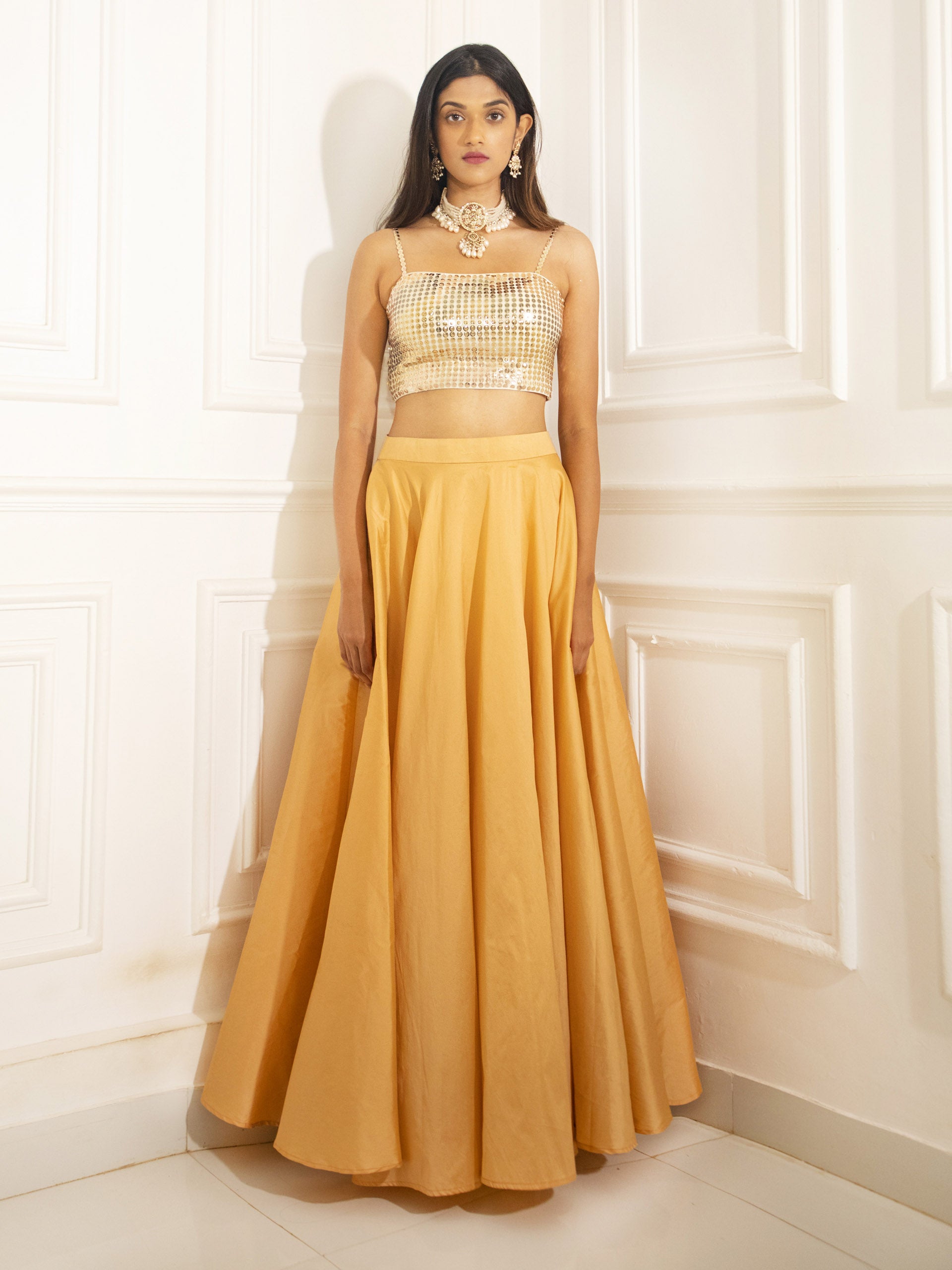 Metallic Gold Shimmer Lehenga Set image 0