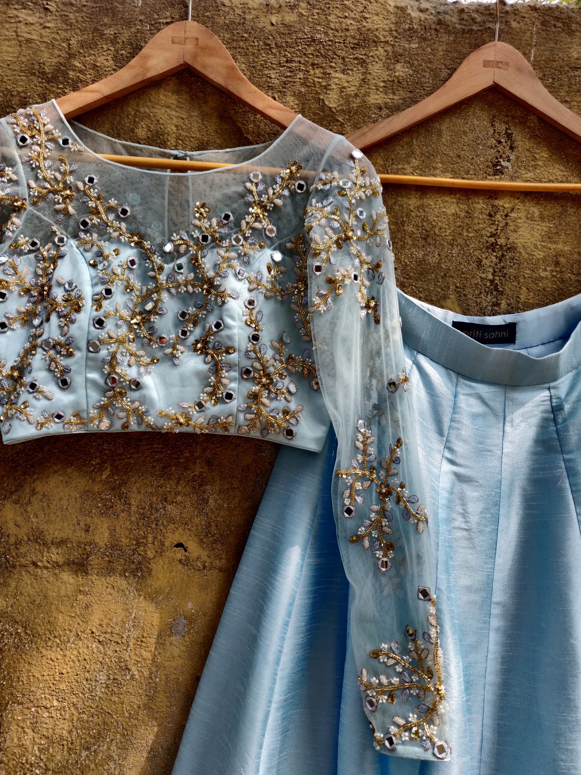 Aqua Blue Mirror Work Lehenga image 1
