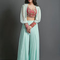Sea Green and Crimson Red Flare Pant Set image 0