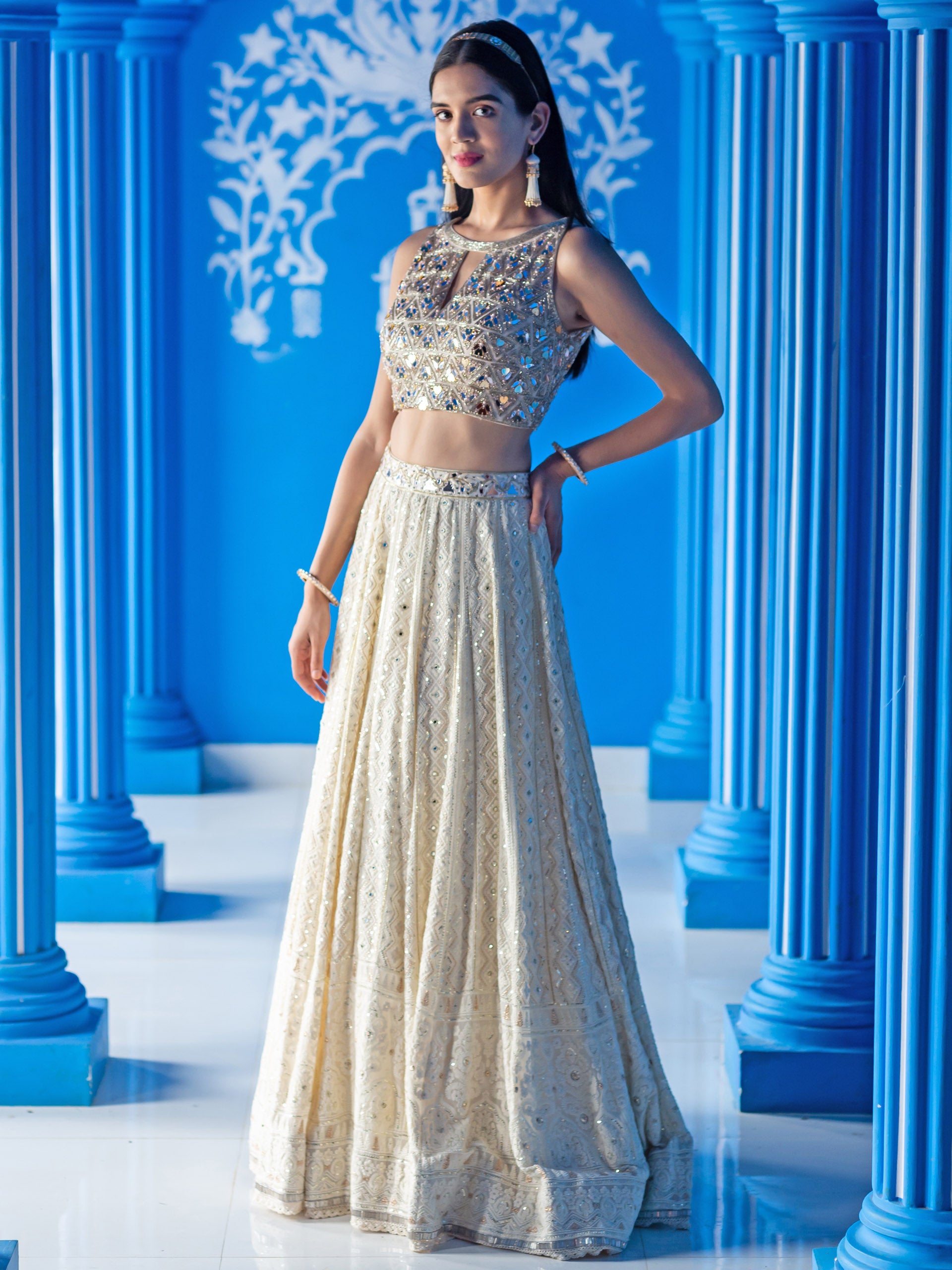 Ivory Lucknowi Heart Embroidered Lehenga Set image 0