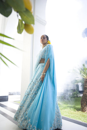 Blue Cape Lehenga Set image 3