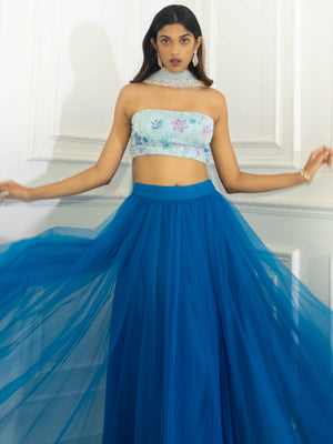 Azure Blue Multi Sequins Lehenga Set image 1