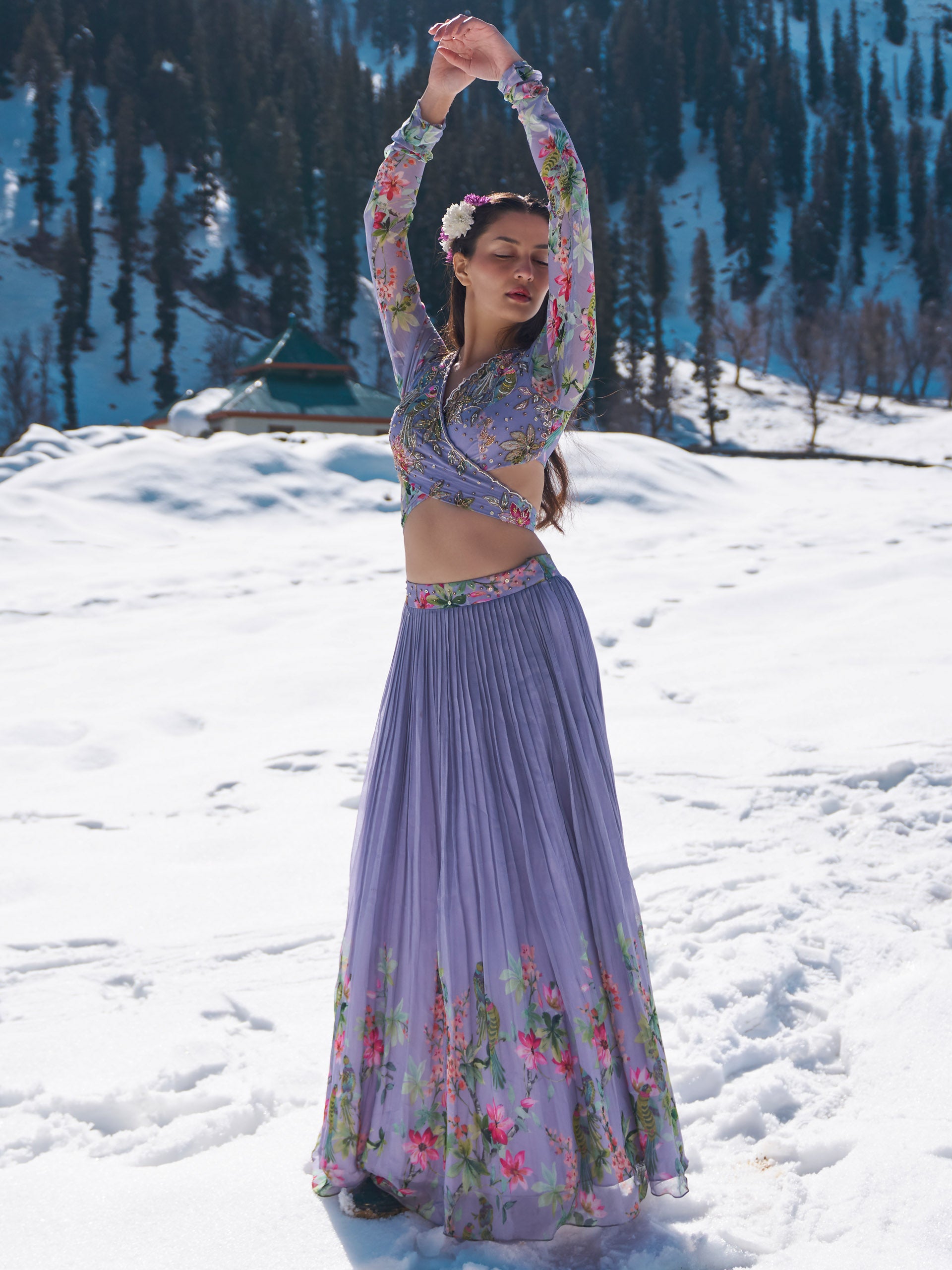 Lilac Floral Embroidery Lehenga Set image 2