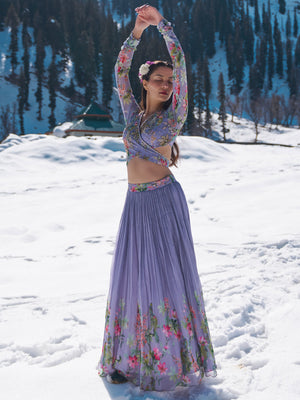 Lilac Floral Embroidery Lehenga Set image 2
