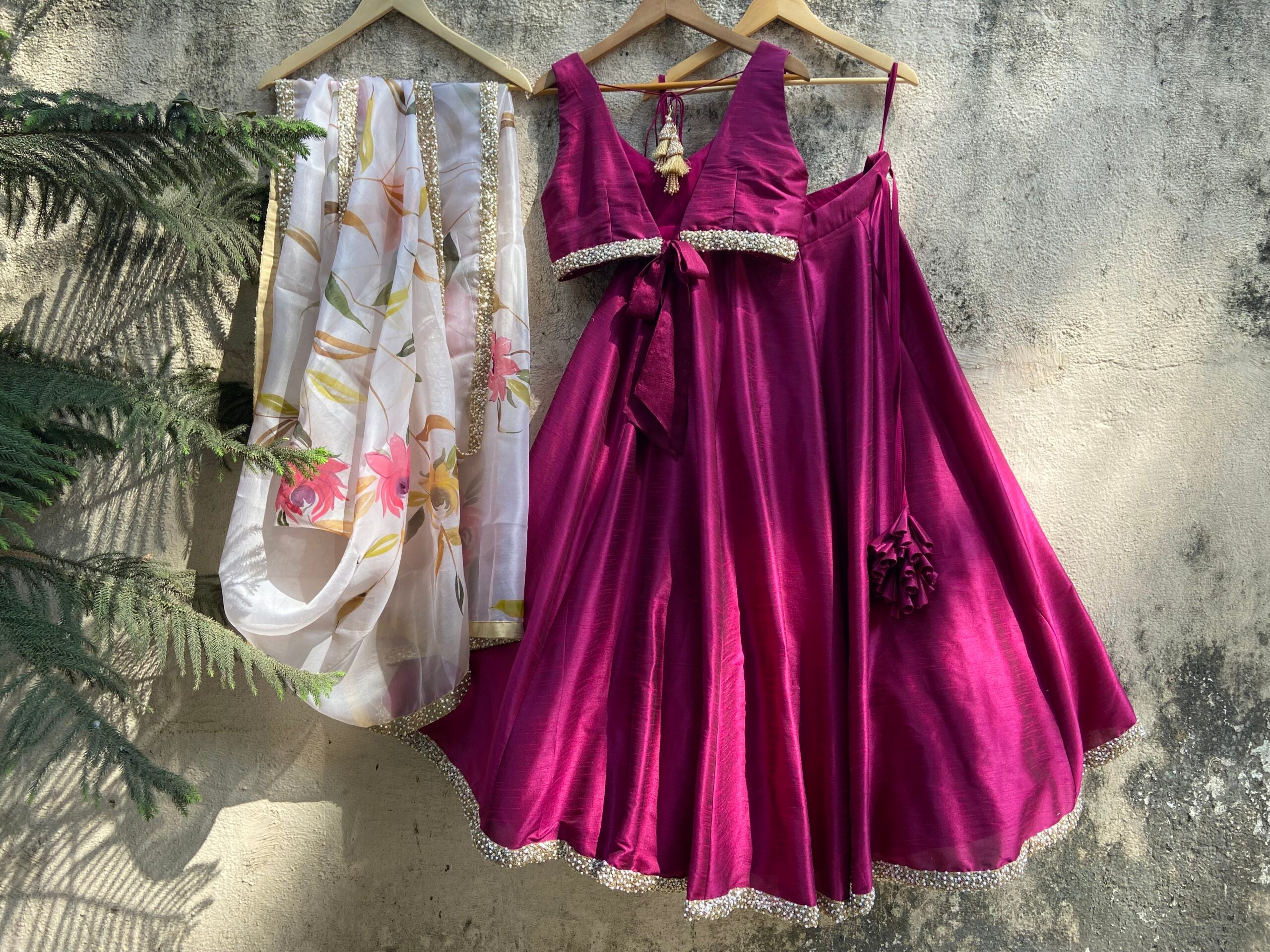 Magenta Lehenga set with Hand-painted Dupatta image 3