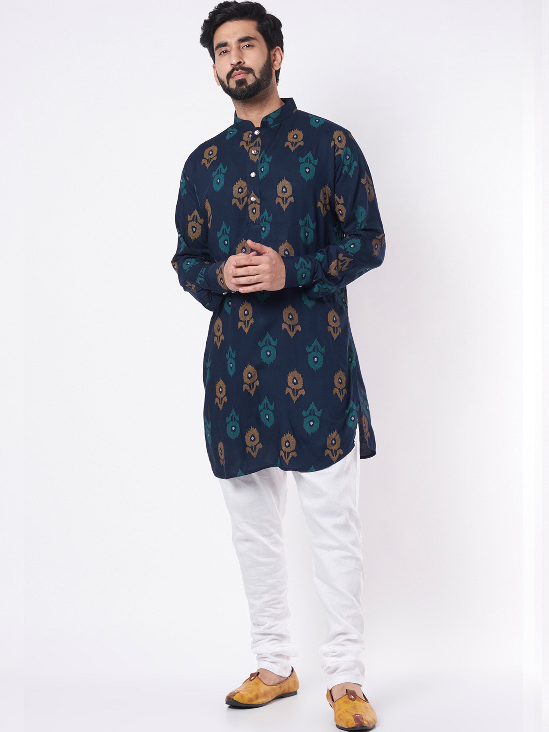 Navy Blue Pattern Kurta Set - XL image