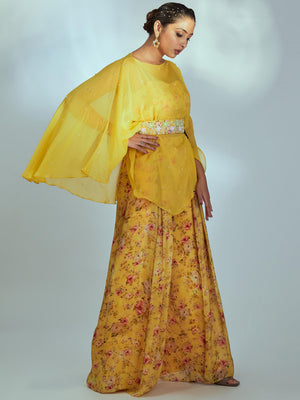 Yellow Floral Print Kaftan Set - XL image