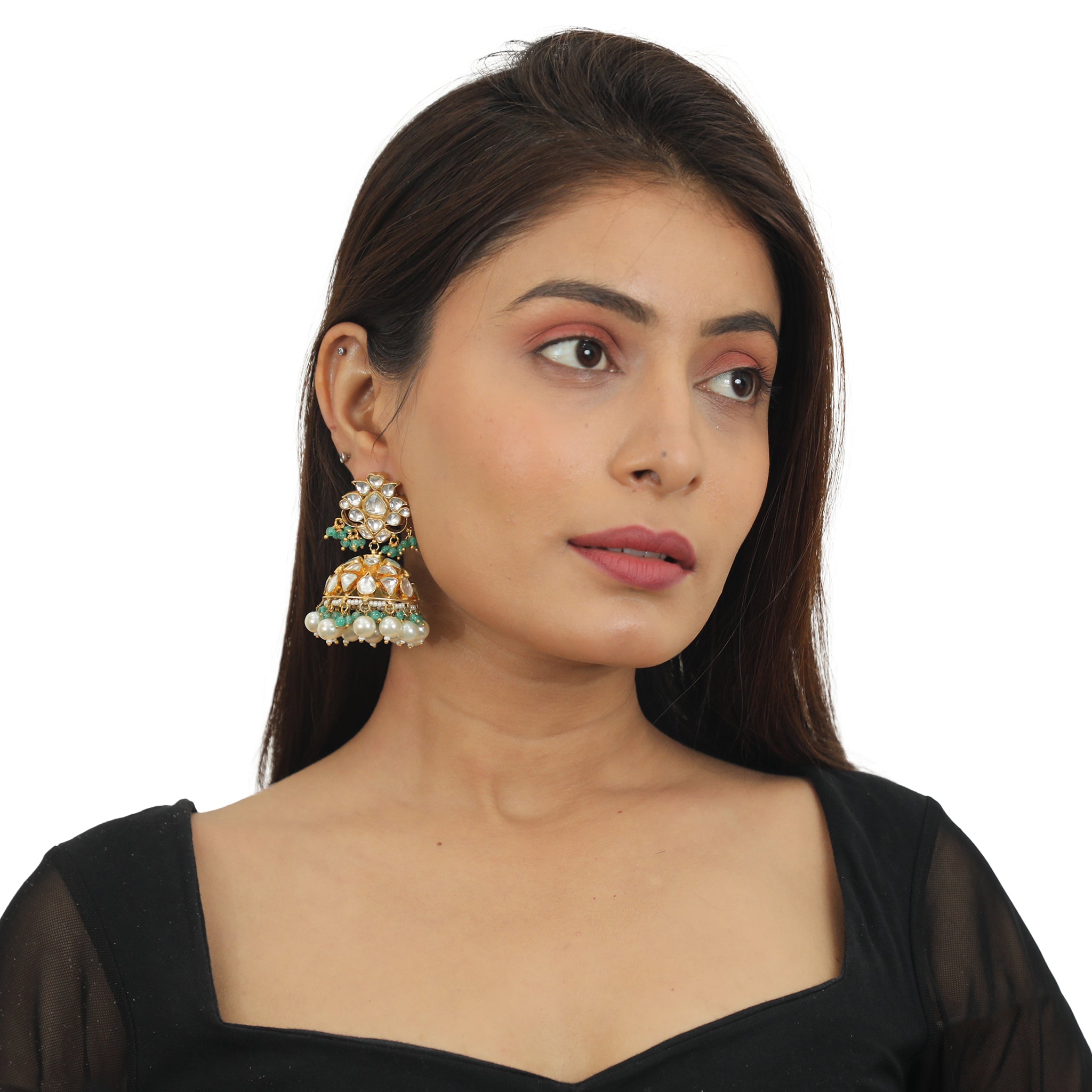 White Stone And Green Emerald Necklace Set image 6