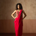 Pre-Draped Fuschia Pink Embroidered Georgette Saree With Corset Blouse image 0