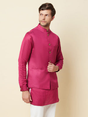 Dark Pink Bundi Jacket with Kurta Set image 3