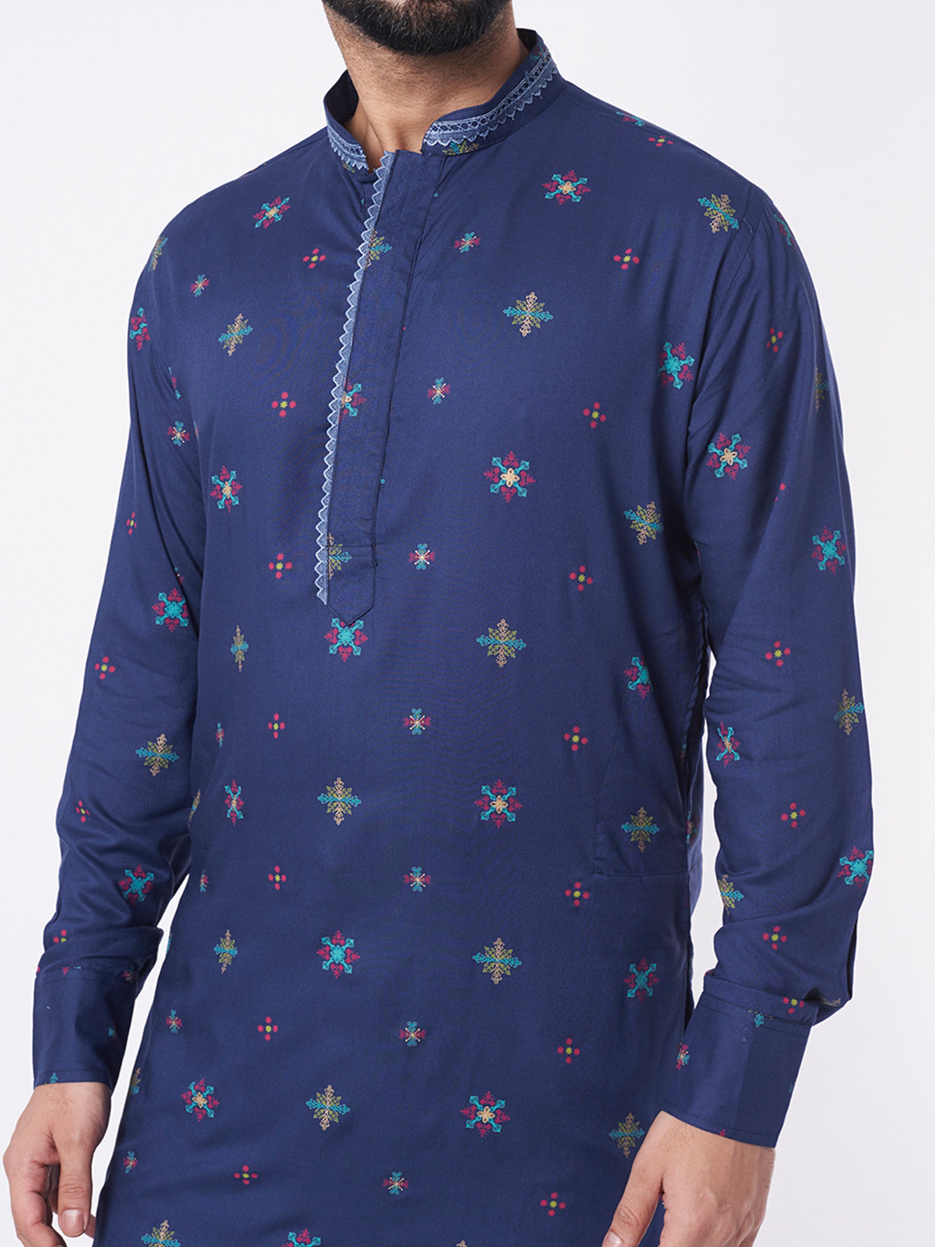 Blue Motif Kurta Set image 1