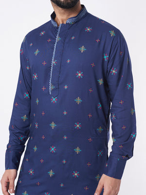 Blue Motif Kurta Set image 1