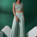 Sea Green Feather Flared Pant Set image 0