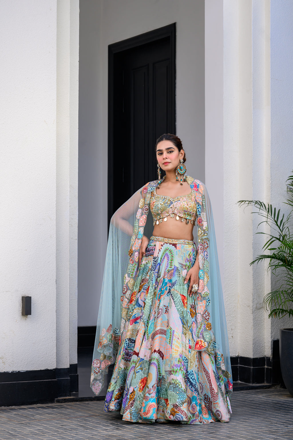 Gardenia Highlighted Lehenga Set Paidawn With Highlighted Blouse And Applique Dupatta image 14