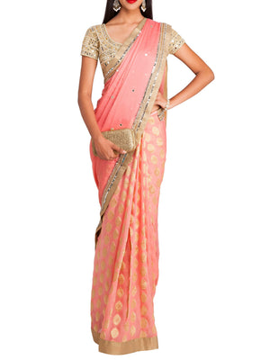 Blush Pink Half and Half Saree with Mirror Work Blouse - Custom image
